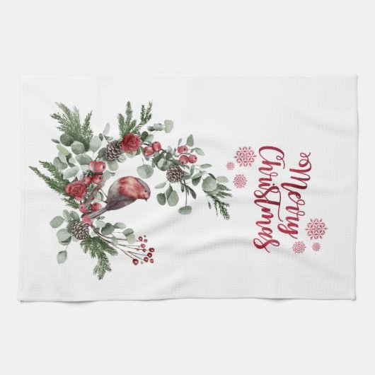 Waterverf Roodkardinaal vogel Wreate Theedoek (Horizontaal)