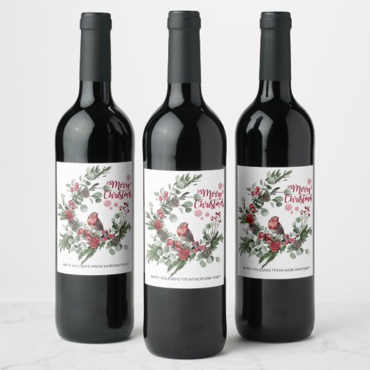 Waterverf Roodkardinaal vogel Wreate Wijn Etiket (Flessen)