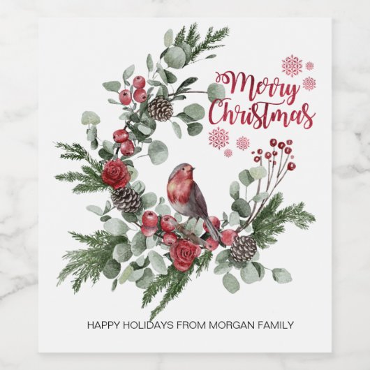 Waterverf Roodkardinaal vogel Wreate Wijn Etiket (Enkel label)