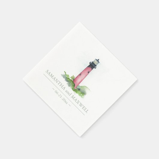 Waterverf Roodvuurtoren Beach Wedding Servet (Hoek)