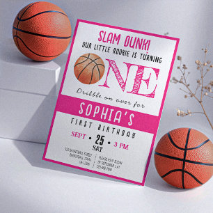 Waterverf Rookie Basketbal Meisje 1e verjaardag Kaart