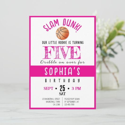 Waterverf Rookie Basketbal Meisje Verjaardag Kaart (Staand voorkant)