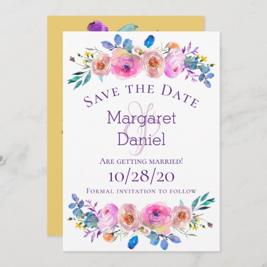 Waterverf roomroze roze Floral Save The Date (Voorkant / Achterkant)
