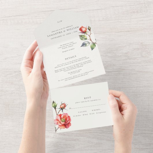 Waterverf Roos All In One Uitnodiging (Afscheurbaar)