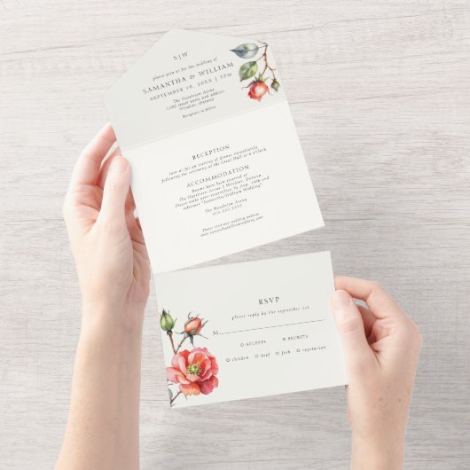 Waterverf Roos All In One Uitnodiging (Afscheurbaar)