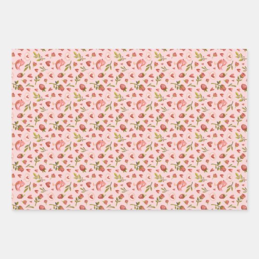 Waterverf Roos Bird Heart Pattern Valentijnsdag Inpakpapier Vel (Voorkant 3)