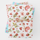 Waterverf Roos Bird Heart Pattern Valentijnsdag Inpakpapier Vel (In situ)