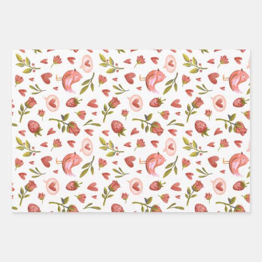 Waterverf Roos Bird Heart Pattern Valentijnsdag Inpakpapier Vel (Voorkant)