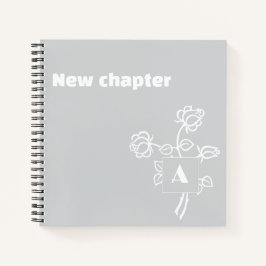 Waterverf roos blauw wit pensioenmonogram notitieboek