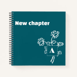 Waterverf roos blauw wit pensioenmonogram notitieboek