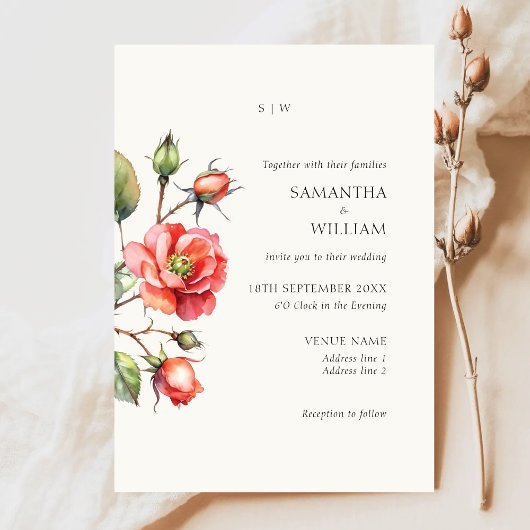 Waterverf Roos bloem bruiloft Kaart