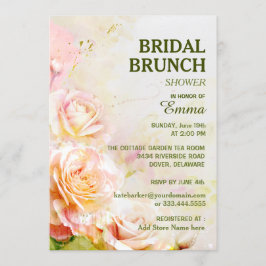 Waterverf Roos Bloemen Bruids Brunch Douche Kaart