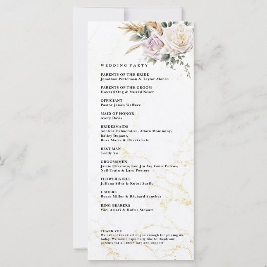 Waterverf Roos Bloemen Elegant Bruiloft Programma (Achterkant)