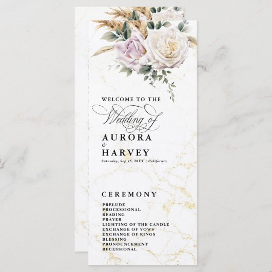 Waterverf Roos Bloemen Elegant Bruiloft Programma (Voorkant / Achterkant)