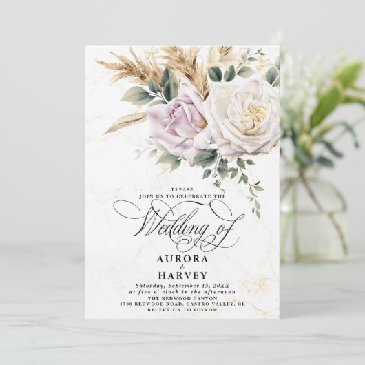 Waterverf Roos Bloemen Elegant Chique Bruiloft Kaart (Staand voorkant)