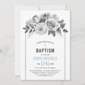 Waterverf roos bloemen floreel grijs Baptisme Kaart (Voorkant)