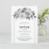 Waterverf roos bloemen floreel grijs Baptisme Kaart (Staand voorkant)