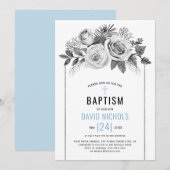 Waterverf roos bloemen floreel grijs Baptisme Kaart (Voorkant / Achterkant)