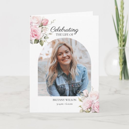 Waterverf Roos Bloemen Foto Begrafenis Memorial P Programma (Voorkant)