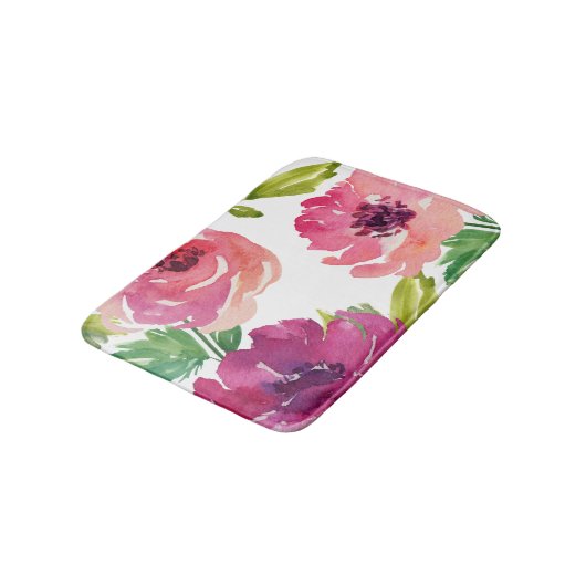 Waterverf Roos Bloemen in Roze en Paarse Badmat (Gekanteld)