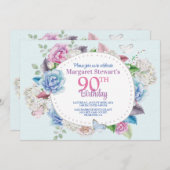 Waterverf Roos Bloemen Lijst 90ste Verjaardag Kaart (Voorkant / Achterkant)