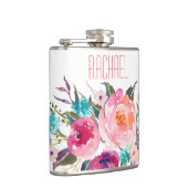 Waterverf Roos Bloemen met Naam Heupfles (Rechts)