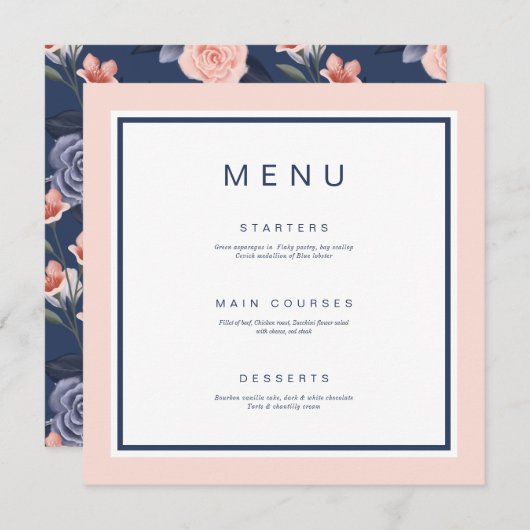 Waterverf Roos bloemen moderne roze bruiloft Menu (Voorkant / Achterkant)