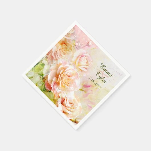 Waterverf Roos Bloemen Papier servetten (Hoek)