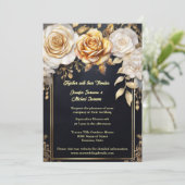 Waterverf roos Bloemen Zwart Goud Elegante bruilof Kaart (Staand voorkant)