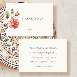 Waterverf Roos bloemenbruiloft Dank u kaart