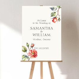 Waterverf Roos bloemenbruiloft Welkomstbord Poster