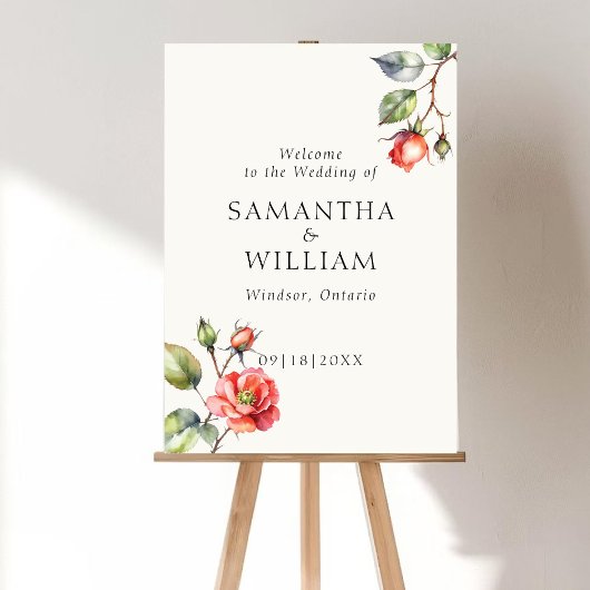 Waterverf Roos bloemenbruiloft Welkomstbord Poster