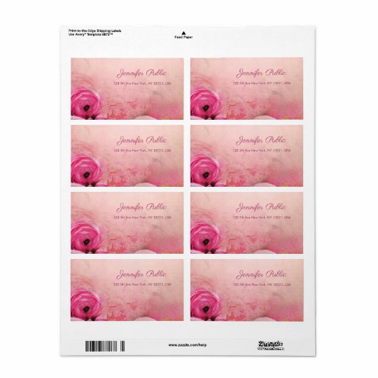 Waterverf Roos bloemenscript Elegant Verzending Etiket (Full Sheet)