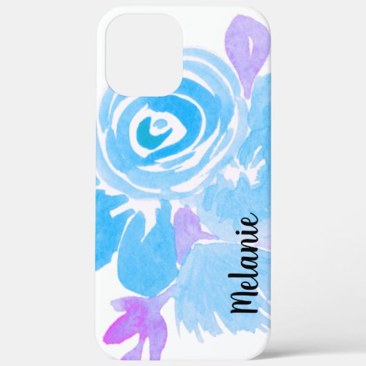 Waterverf Roos Bloemig Blauw Paars Monogram   Case-Mate iPhone Case (Achterkant)