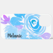 Waterverf Roos Bloemig Blauw Paars Monogram   Case-Mate iPhone Case (Achterkant (horizontaal))