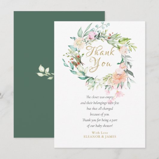 Waterverf Roos Bloemige Baby Shower Bedankbrief Ge Bedankkaart (Voorkant / Achterkant)