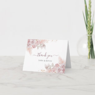 Waterverf Roos Blush Pink Floral Hartelijk dank   Kaart