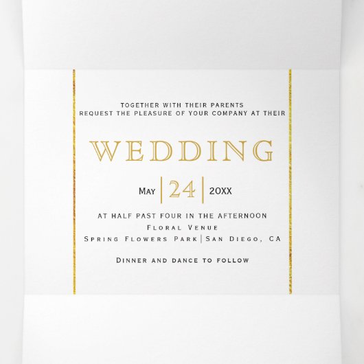 Waterverf roos boeket gouden lijnen bloemenbruilof drieluik uitnodiging (Binnenkant midden)