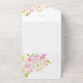 Waterverf Roos Boho Bouquet Wedding Invitation All In One Uitnodiging (Buitenkant)