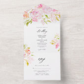 Waterverf Roos Boho Bouquet Wedding Invitation All In One Uitnodiging (Binnen)