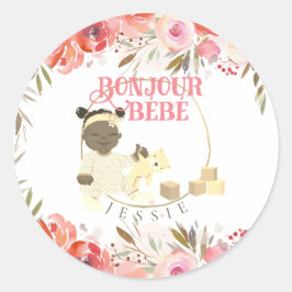 Waterverf Roos Bonjour Girl Baby 3 Ronde Sticker