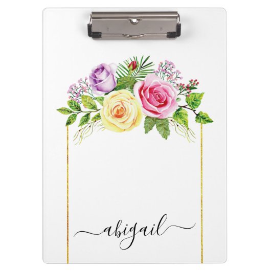 Waterverf roos bouquet lente en zomerbloem klembord (Voorkant)