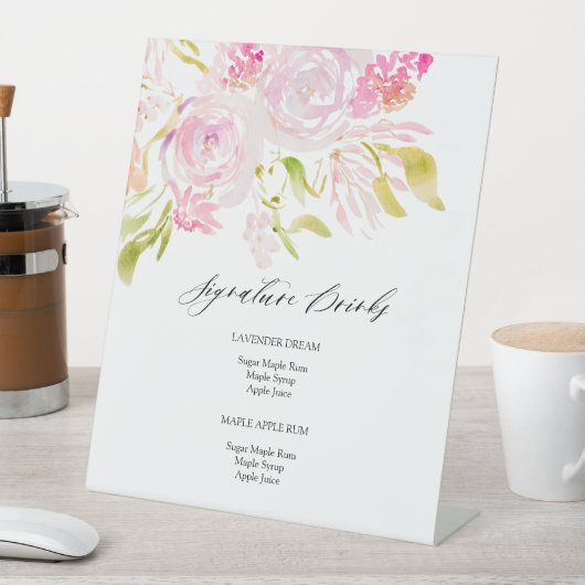 Waterverf roos bouquet Signature Drinken Reclamebord Met Voetstuk (Insitu)