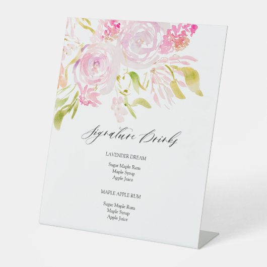 Waterverf roos bouquet Signature Drinken Reclamebord Met Voetstuk (Voorkant)