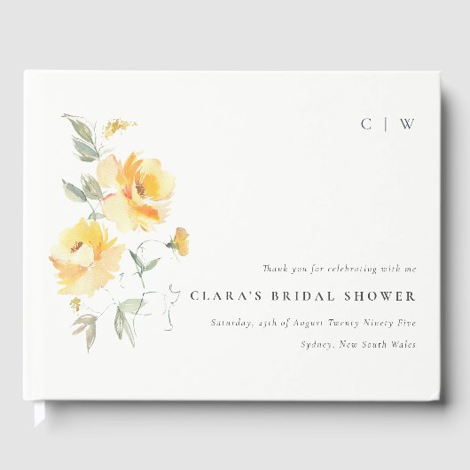 Waterverf Roos Bruiloft Geel Groen Gastenboek (Voorkant)