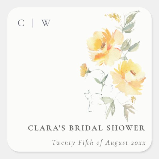 Waterverf Roos Bruiloft in Geel Groen Vierkante Sticker (Voorkant)