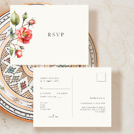 Waterverf Roos bruiloft RSVP reactie Aankondigingskaart