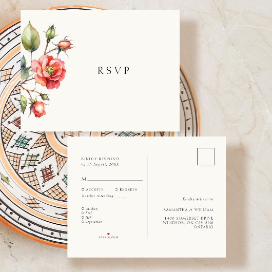 Waterverf Roos bruiloft RSVP reactie Aankondigingskaart