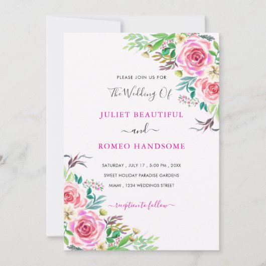 Waterverf Roos bruiloft uitnodiging Sjabloon (Voorkant)