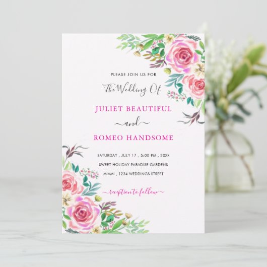 Waterverf Roos bruiloft uitnodiging Sjabloon (Staand voorkant)